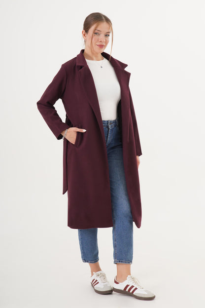 كوت طويل باللون الماروني